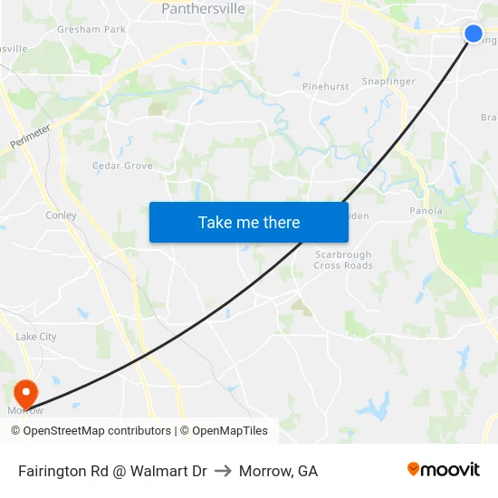 Fairington Rd @ Walmart Dr to Morrow, GA map