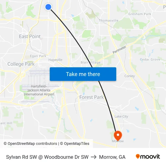 Sylvan Rd SW @ Woodbourne Dr SW to Morrow, GA map