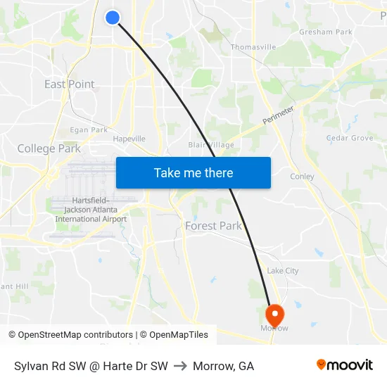 Sylvan Rd SW @ Harte Dr SW to Morrow, GA map