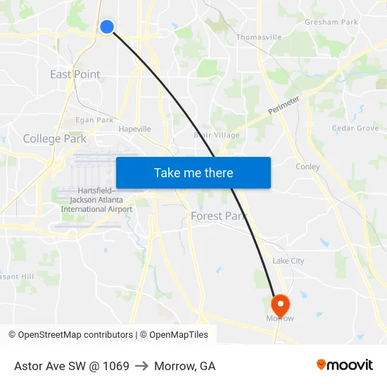 Astor Ave SW @ 1069 to Morrow, GA map