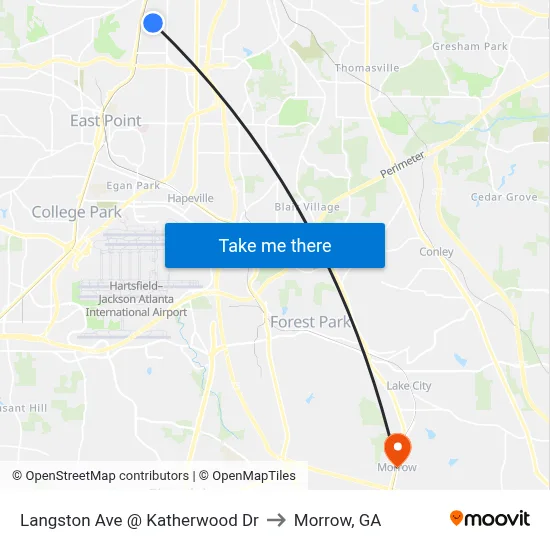 Langston Ave @ Katherwood Dr to Morrow, GA map