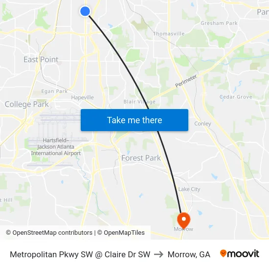 Metropolitan Pkwy SW @ Claire Dr SW to Morrow, GA map