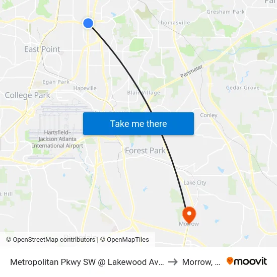 Metropolitan Pkwy SW @ Lakewood Ave SW to Morrow, GA map