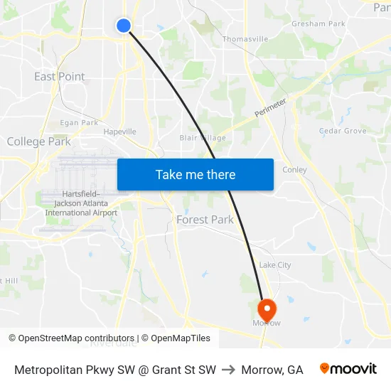 Metropolitan Pkwy SW @ Grant St SW to Morrow, GA map