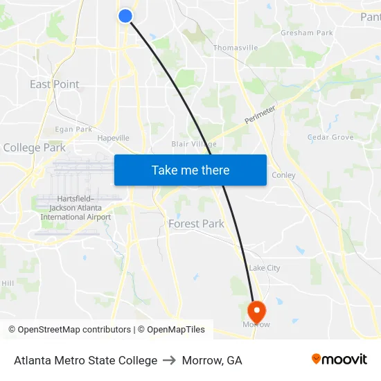 Atlanta Metro State College to Morrow, GA map