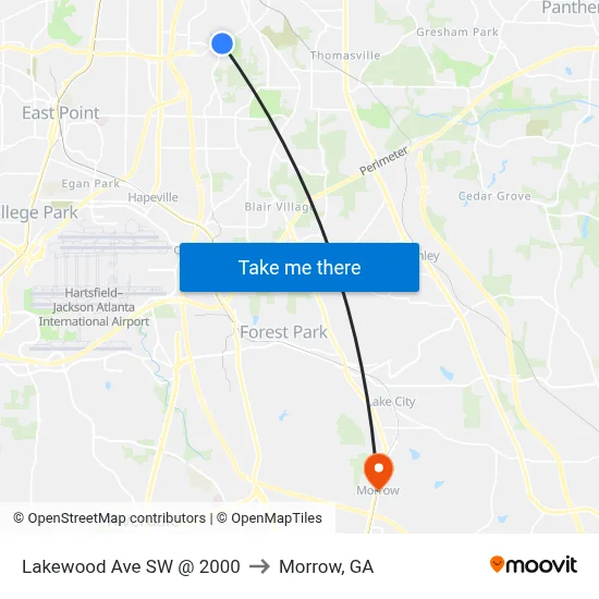 Lakewood Ave SW @ 2000 to Morrow, GA map