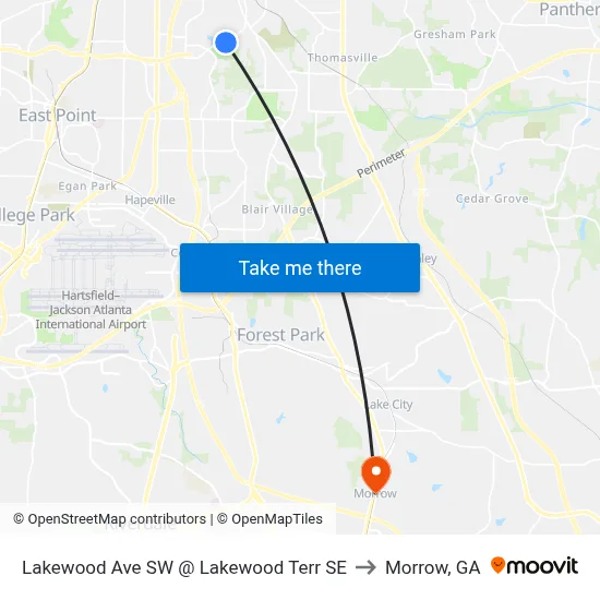 Lakewood Ave SW @ Lakewood Terr SE to Morrow, GA map