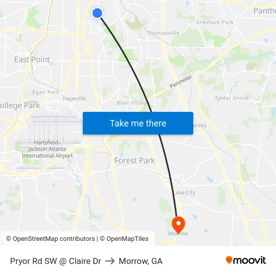 Pryor Rd SW @ Claire Dr to Morrow, GA map