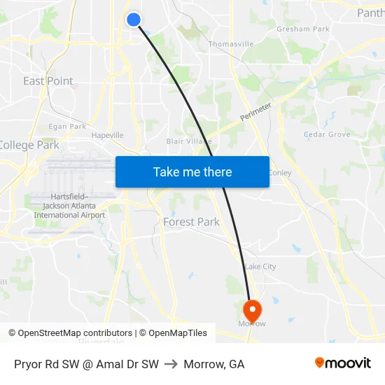 Pryor Rd SW @ Amal Dr SW to Morrow, GA map