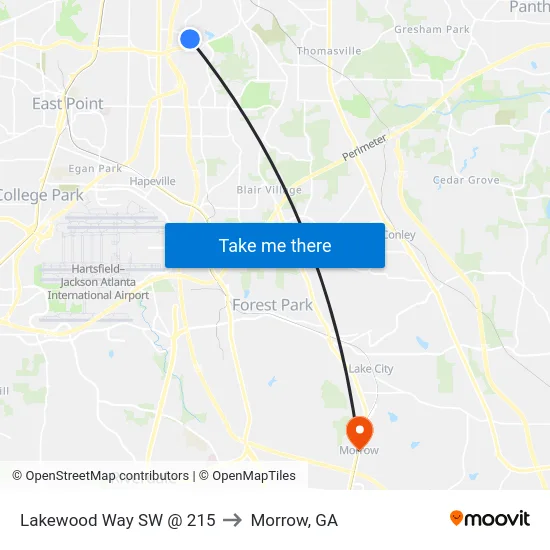 Lakewood Way SW @ 215 to Morrow, GA map
