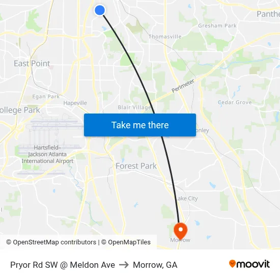 Pryor Rd SW @ Meldon Ave to Morrow, GA map
