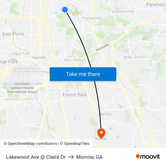 Lakewood Ave @ Claire Dr to Morrow, GA map