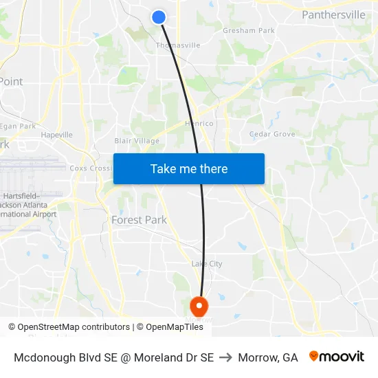Mcdonough Blvd SE @ Moreland Dr SE to Morrow, GA map