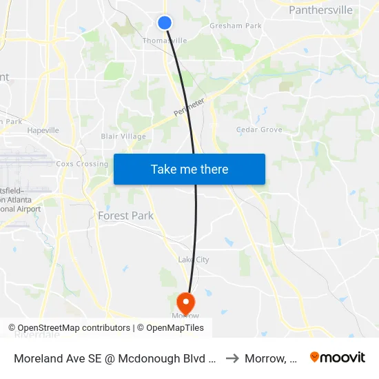 Moreland Ave SE @ Mcdonough Blvd SE to Morrow, GA map