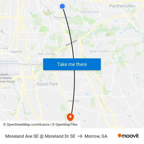 Moreland Ave SE @ Moreland Dr SE to Morrow, GA map