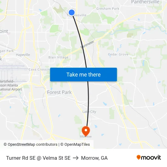 Turner Rd SE @ Velma St SE to Morrow, GA map