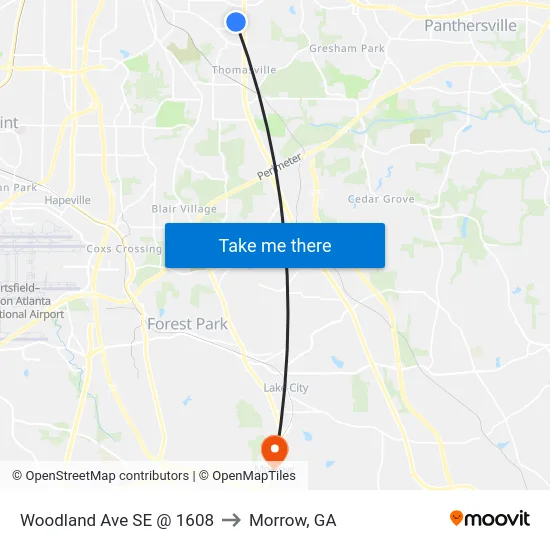 Woodland Ave SE @ 1608 to Morrow, GA map