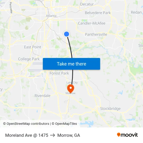 Moreland Ave @ 1475 to Morrow, GA map