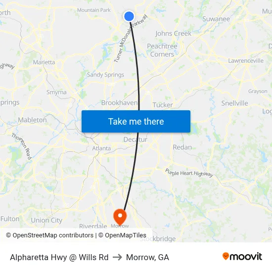 Alpharetta Hwy @ Wills Rd to Morrow, GA map