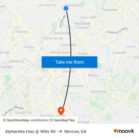 Alpharetta Hwy @ Wills Rd to Morrow, GA map