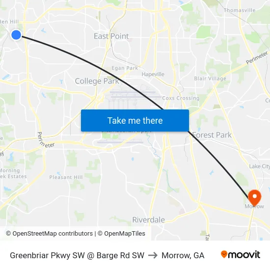 Greenbriar Pkwy SW @ Barge Rd SW to Morrow, GA map