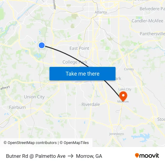 Butner Rd @ Palmetto Ave to Morrow, GA map