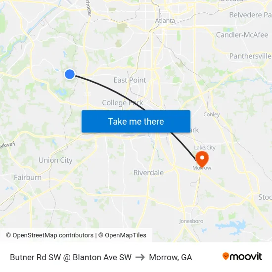 Butner Rd SW @ Blanton Ave SW to Morrow, GA map