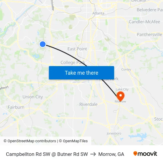 Campbellton Rd SW @ Butner Rd SW to Morrow, GA map