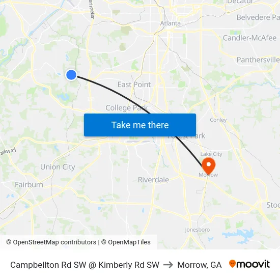 Campbellton Rd SW @ Kimberly Rd SW to Morrow, GA map