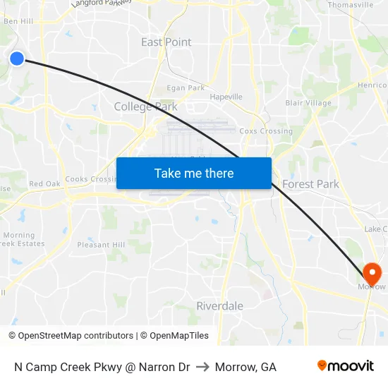 N Camp Creek Pkwy @ Narron Dr to Morrow, GA map