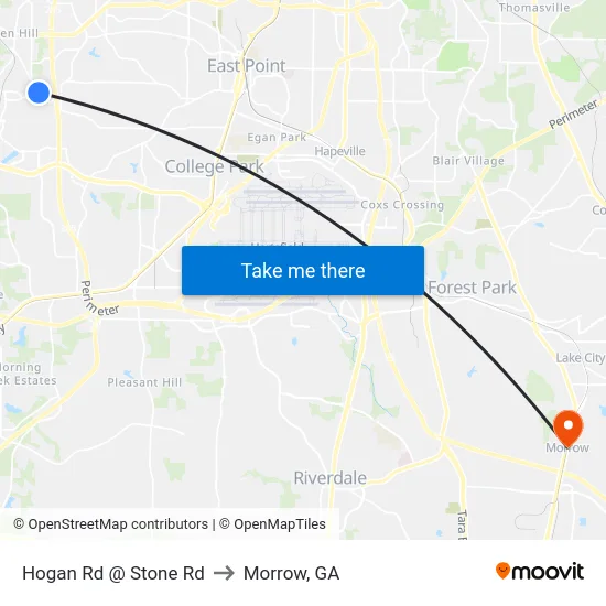 Hogan Rd @ Stone Rd to Morrow, GA map
