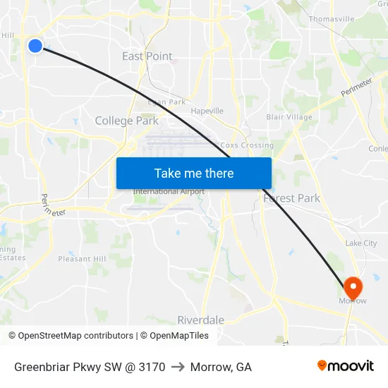 Greenbriar Pkwy SW @ 3170 to Morrow, GA map