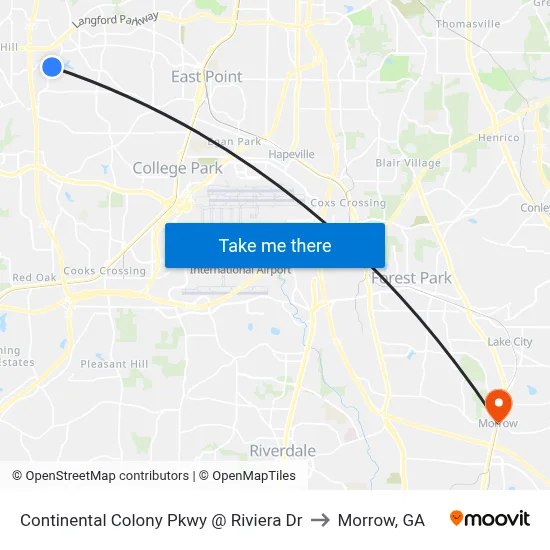 Continental Colony Pkwy @ Riviera Dr to Morrow, GA map