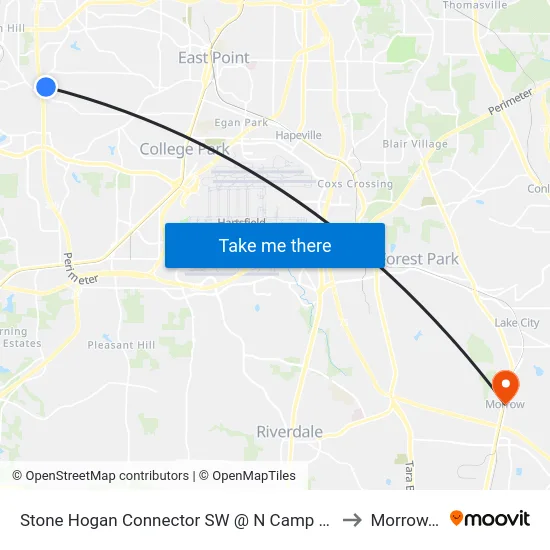 Stone Hogan Connector SW @ N Camp Creek Pkwy to Morrow, GA map