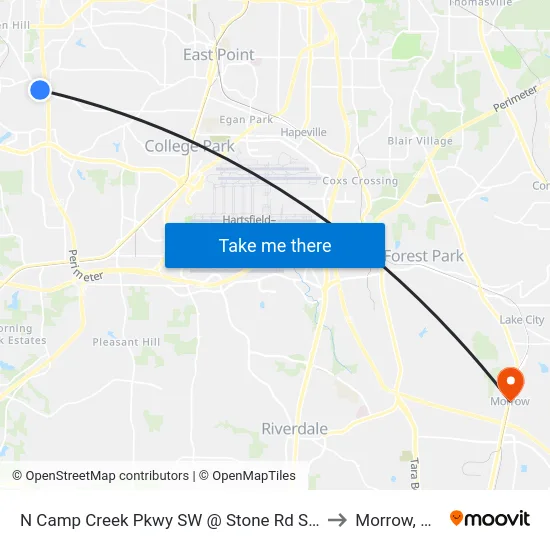 N Camp Creek Pkwy SW @ Stone Rd SW to Morrow, GA map