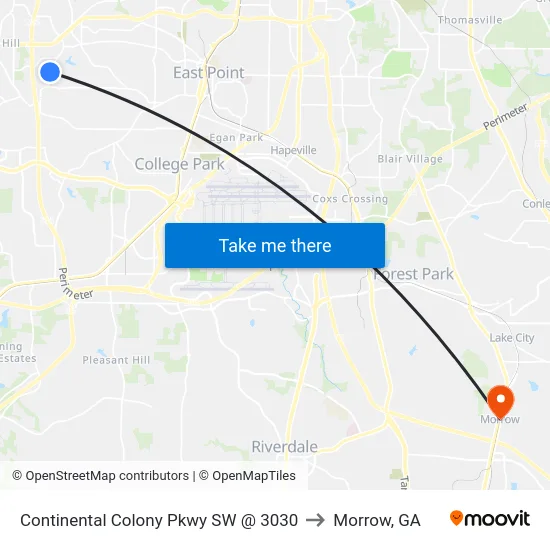 Continental Colony Pkwy SW @ 3030 to Morrow, GA map