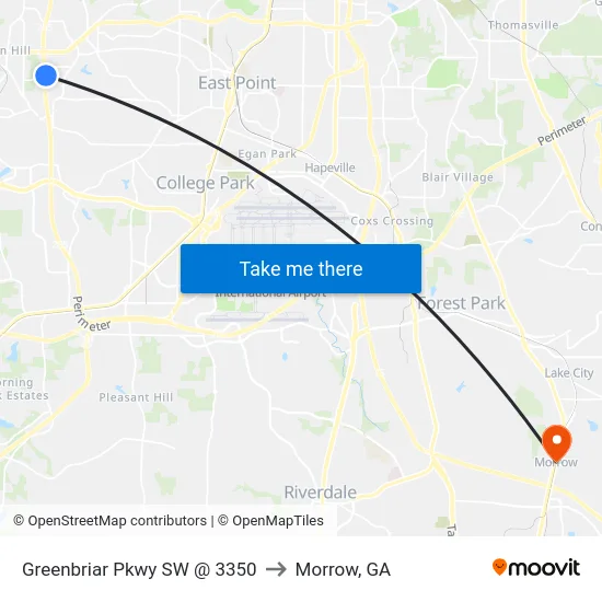 Greenbriar Pkwy SW @ 3350 to Morrow, GA map