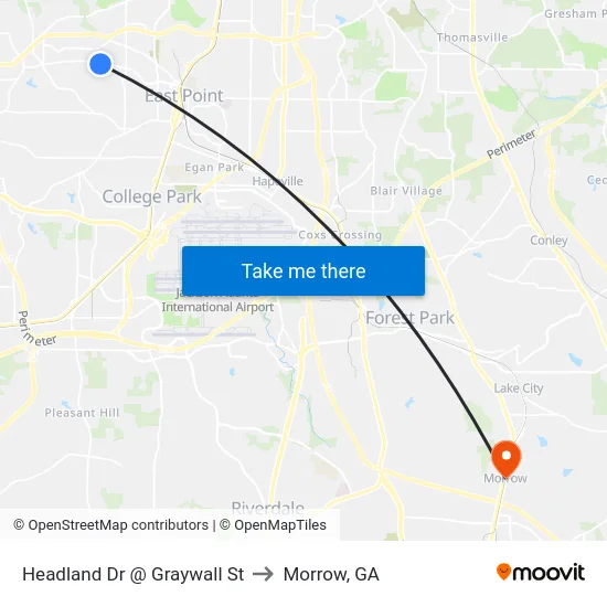 Headland Dr @ Graywall St to Morrow, GA map