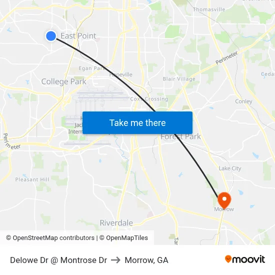 Delowe Dr @ Montrose Dr to Morrow, GA map