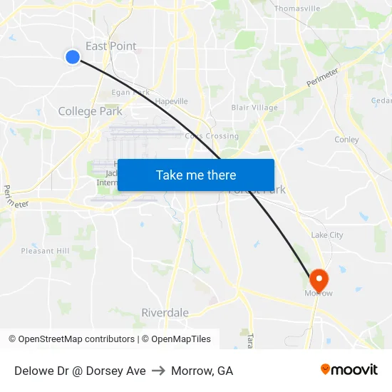Delowe Dr @ Dorsey Ave to Morrow, GA map