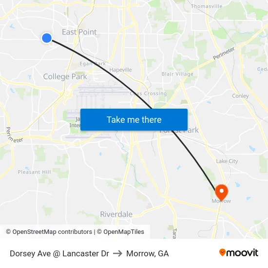 Dorsey Ave @ Lancaster Dr to Morrow, GA map