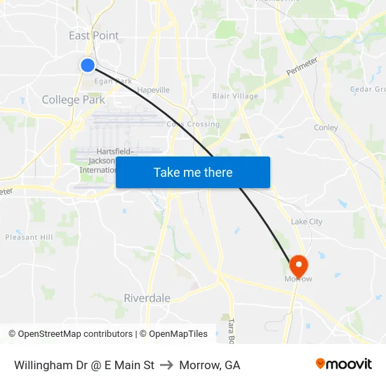 Willingham Dr @ E Main St to Morrow, GA map