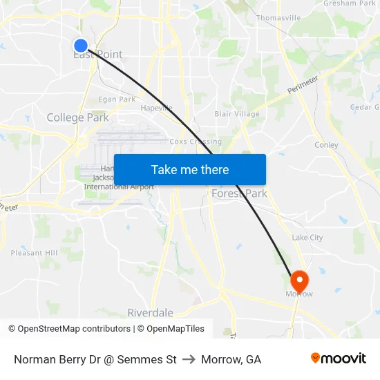 Norman Berry Dr @ Semmes St to Morrow, GA map