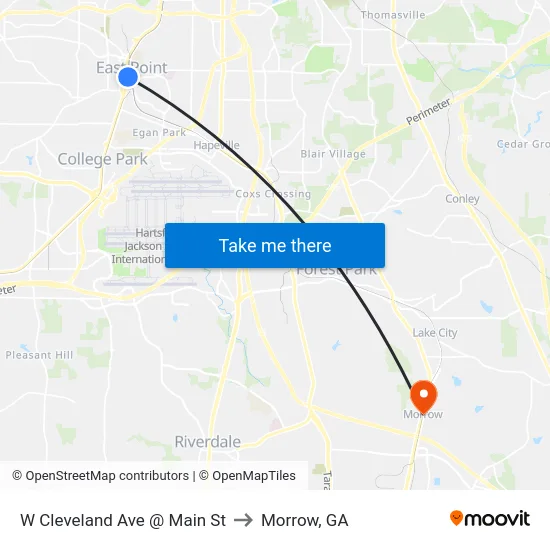 W Cleveland Ave @ Main St to Morrow, GA map