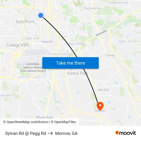 Sylvan Rd @ Pegg Rd to Morrow, GA map