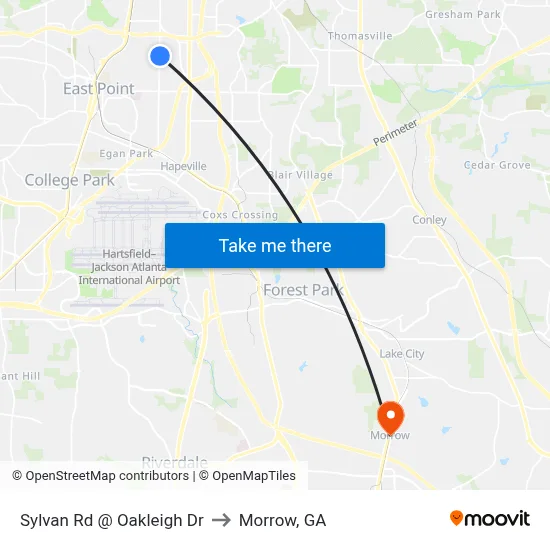 Sylvan Rd @ Oakleigh Dr to Morrow, GA map