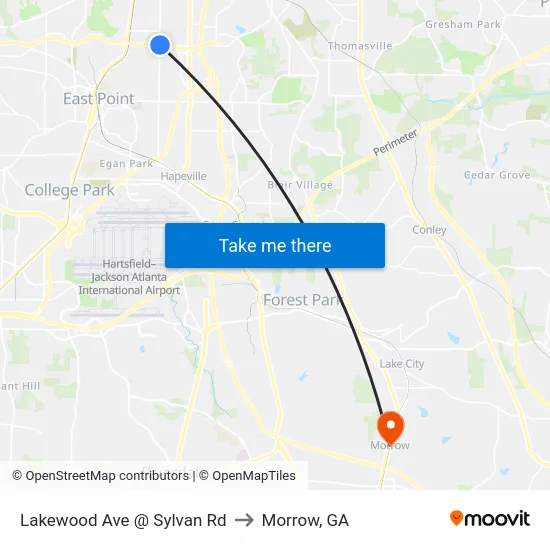 Lakewood Ave @ Sylvan Rd to Morrow, GA map