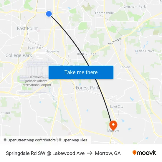 Springdale Rd SW @ Lakewood Ave to Morrow, GA map