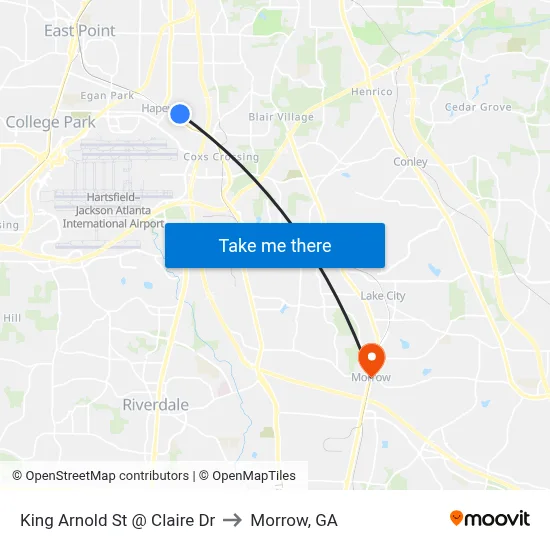 King Arnold St @ Claire Dr to Morrow, GA map