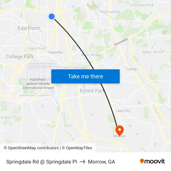 Springdale Rd @ Springdale Pl to Morrow, GA map